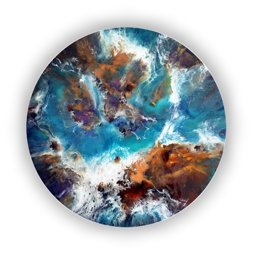 round sea resin art on board